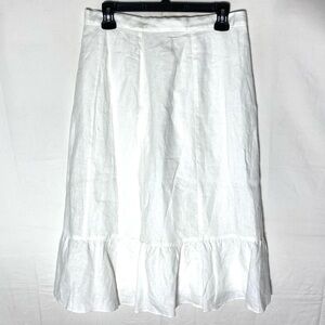 Aritzia Wilfred White Organic Linen Midi Skirt W Ruffle Hem 6 Coastal Lagenlook